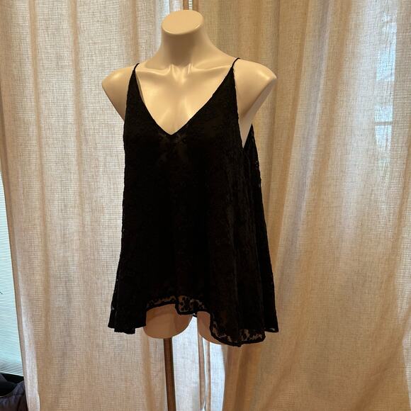 Club Monaco Black Strappy Tank sz M Boho embroidered lace drape tank - Picture 8 of 12